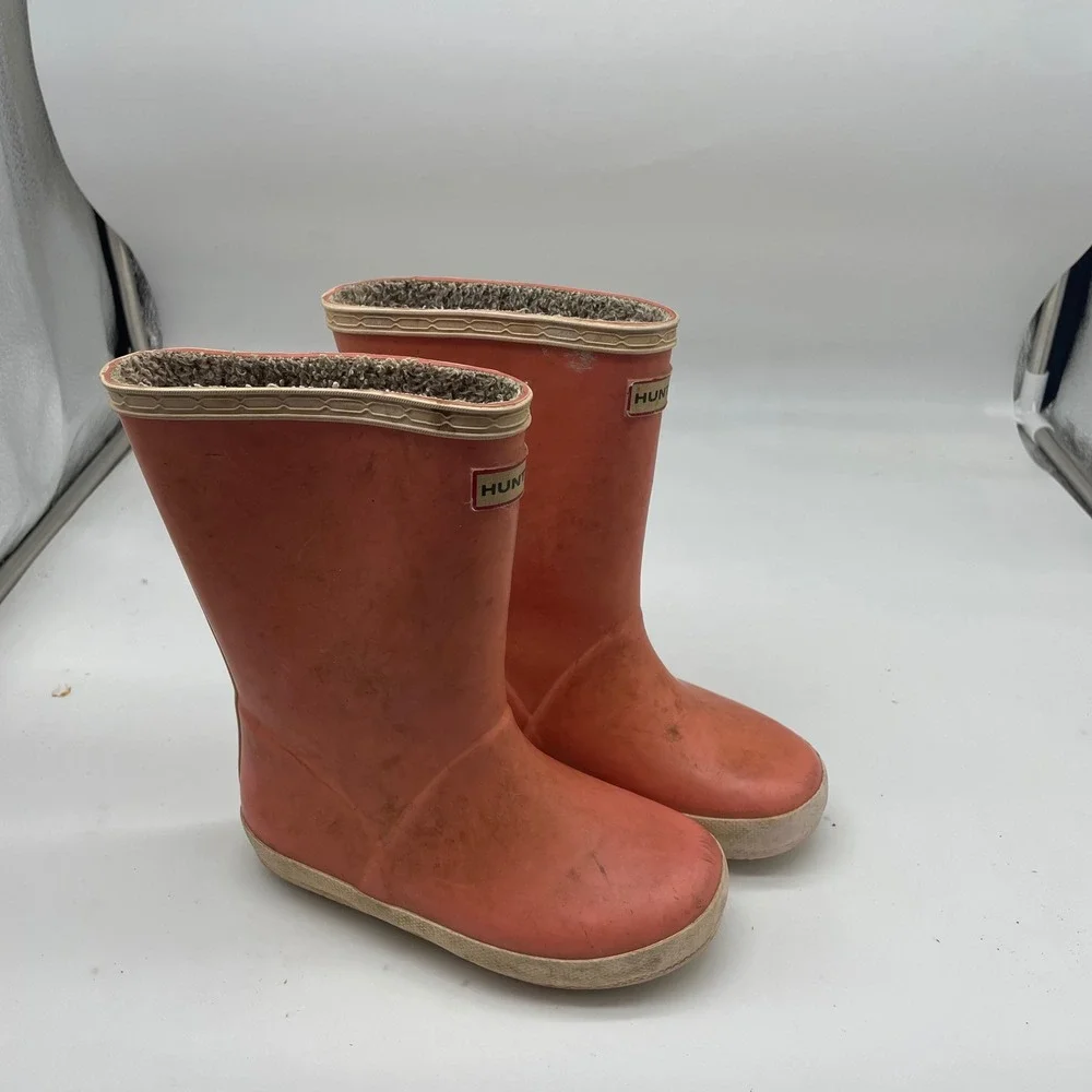 Hunter Kids First Classic Rain Boots Coral‎ Pink Waterproof UK 10 US 11 Toddler
